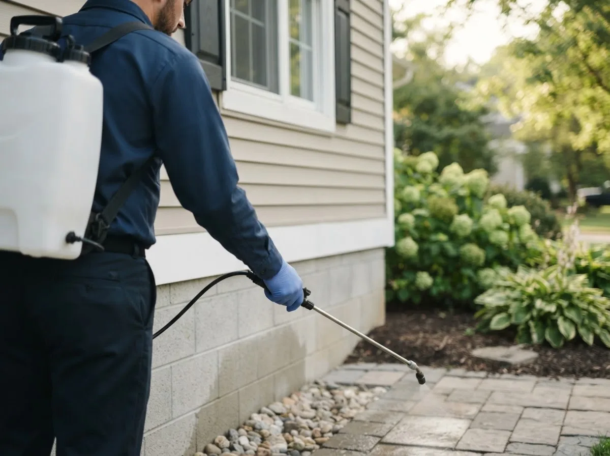 Pest control technician inspecting a home in Dawsonville, GA